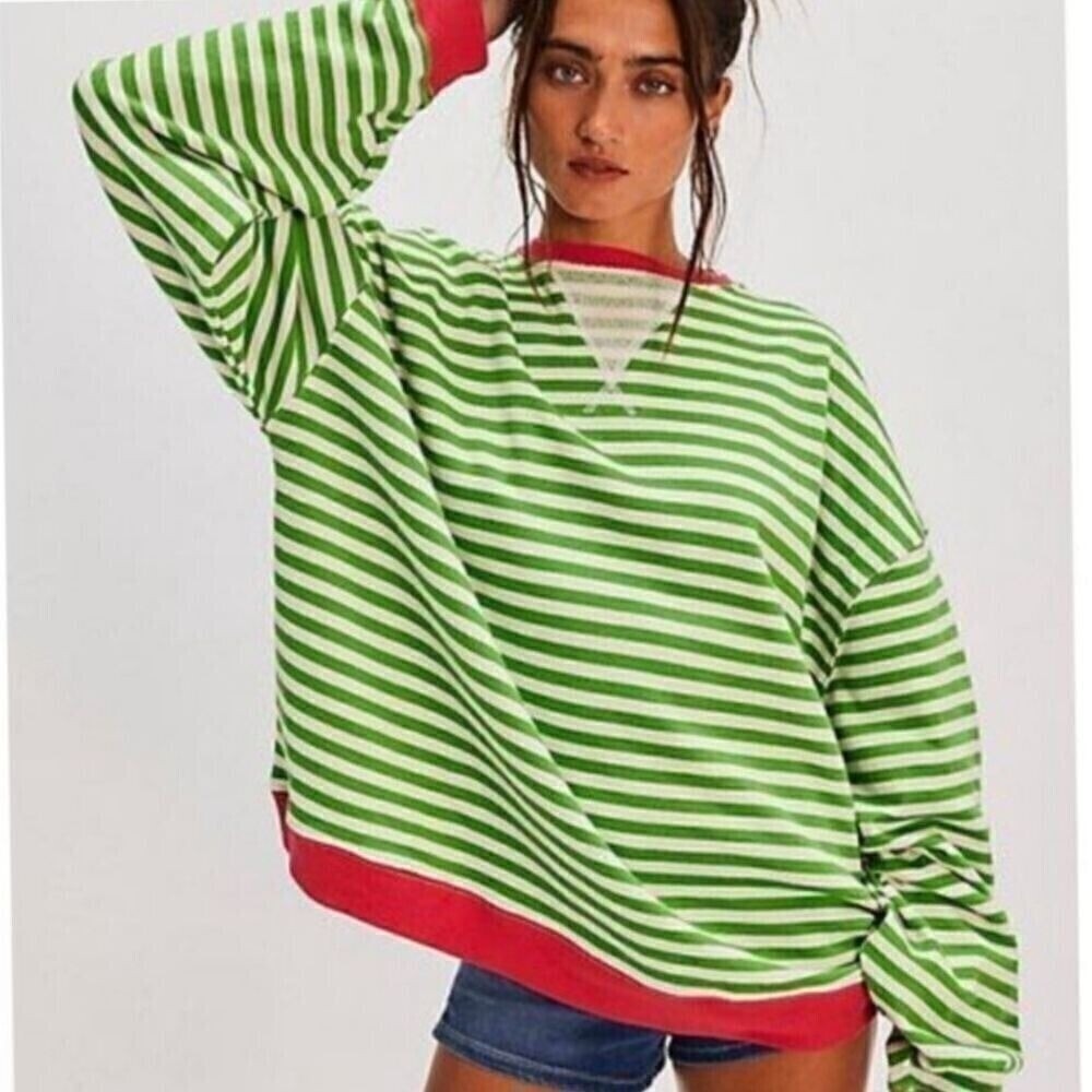NWOT We the Free‎ Pink Combo Striped Camden Sweatshirt SOLD OUT Size XS